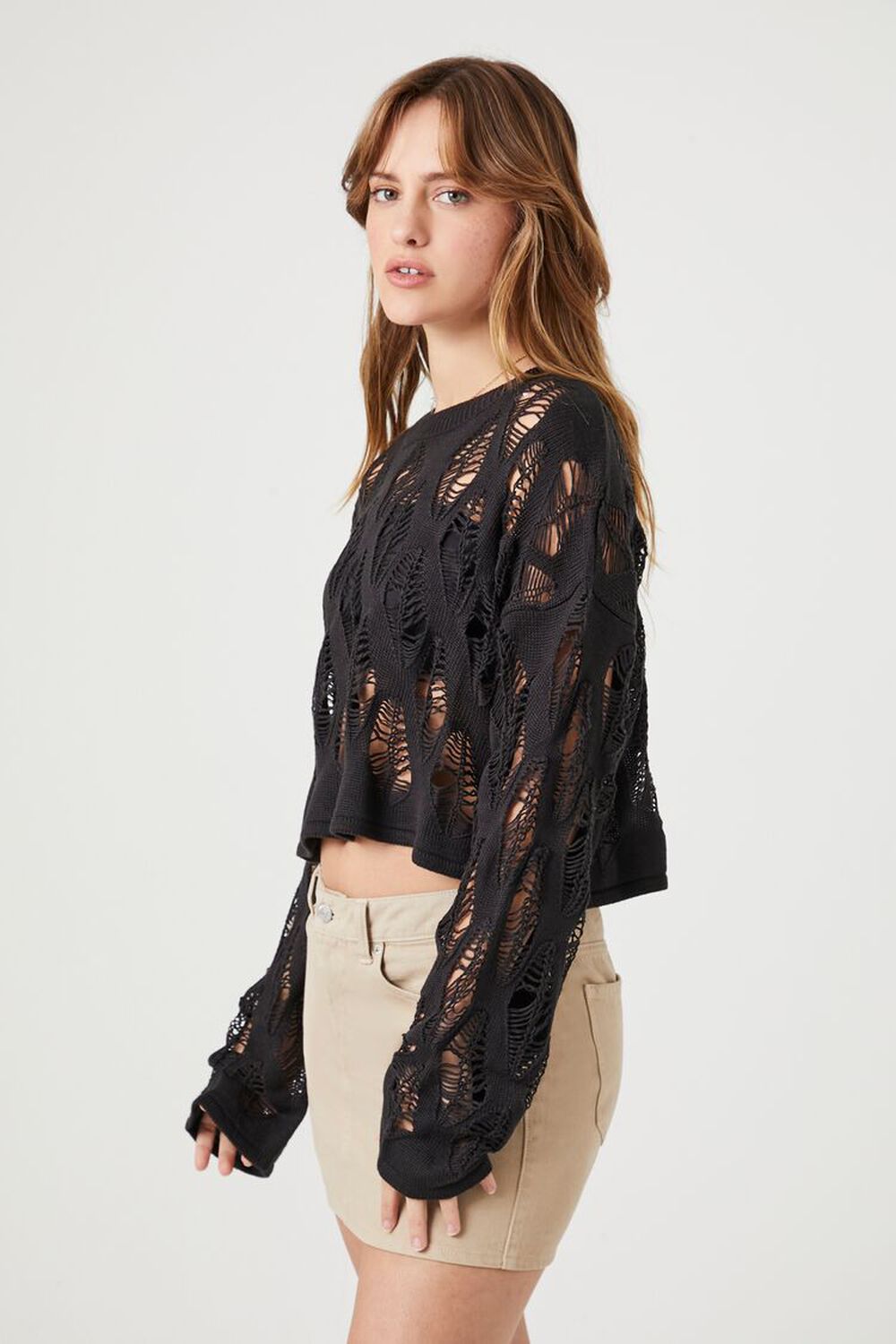 Sheer Cropped Crochet Sweater